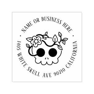 Floral Halloween Skull Custom Name Return Address Self-inking Stamp