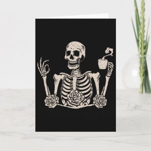 Floral Halloween Women Men Funny Skeleton Drinking Card