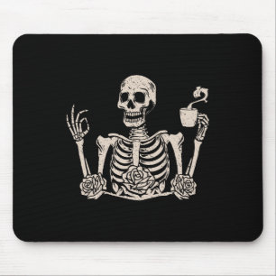 Floral Halloween Women Men Funny Skeleton Drinking Mouse Pad
