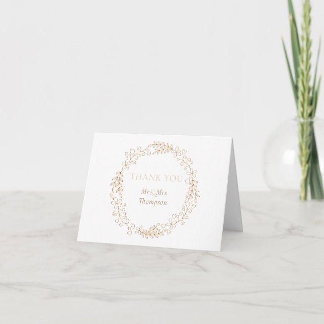 Floral Halo Laurel Garland Wedding Thank You Card (Front)