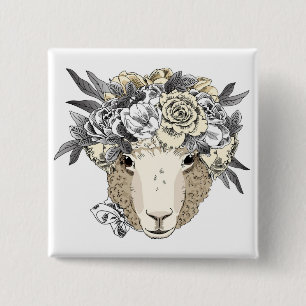 Floral Halo Sheep 15 Cm Square Badge