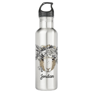 Floral Halo Sheep   Add Your Name 710 Ml Water Bottle