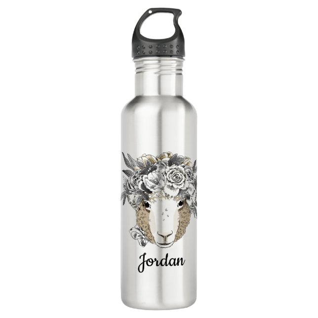 Floral Halo Sheep | Add Your Name 710 Ml Water Bottle (Front)