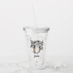Floral Halo Sheep   Add Your Name Acrylic Tumbler