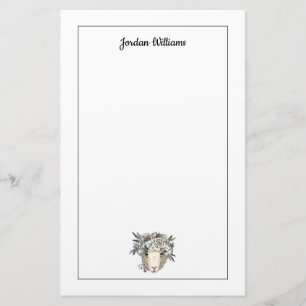 Floral Halo Sheep Add Your Name Stationery