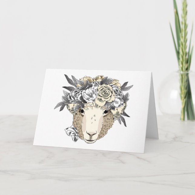 Floral Halo Sheep Card (Front)