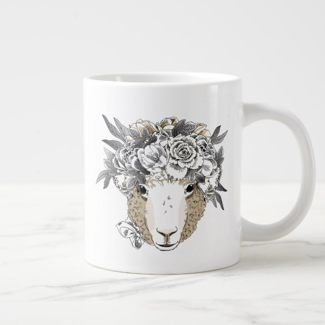 Floral Halo Sheep Large Coffee Mug (Right)