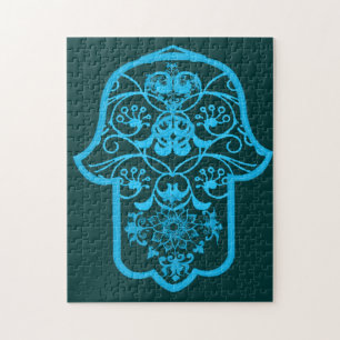 Floral Hamsa (Blue) Jigsaw Puzzle