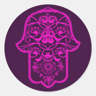Floral Hamsa Pink Classic Round Sticker