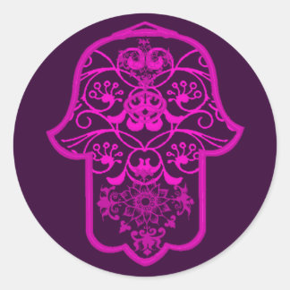 Floral Hamsa Pink Classic Round Sticker