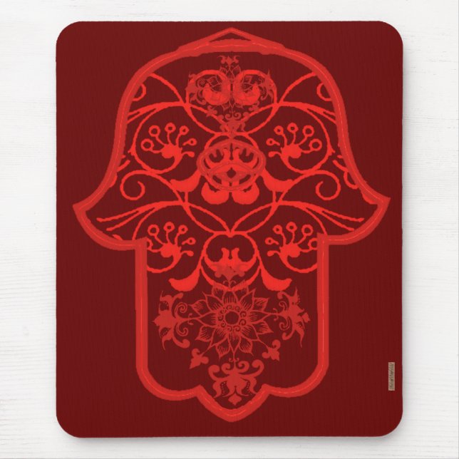 Floral Hamsa (Red) Mouse Pad (Front)