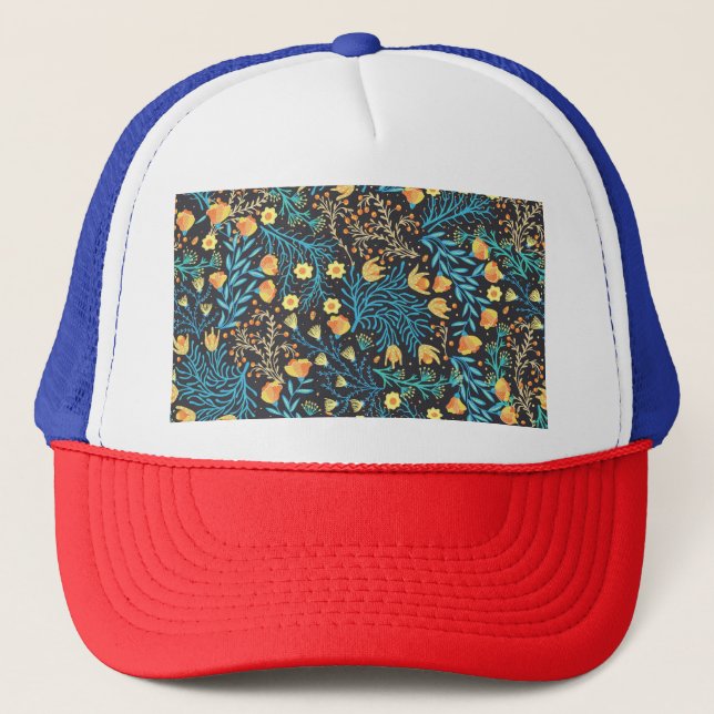Floral Hand Drawn: Creative Seamless Trucker Hat (Front)
