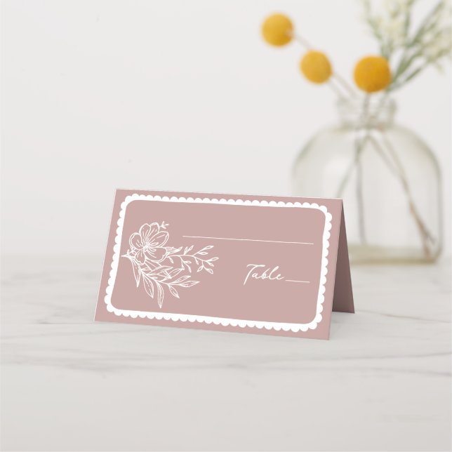 Floral Hand Drawn Frame Wedding Place Card (Front)