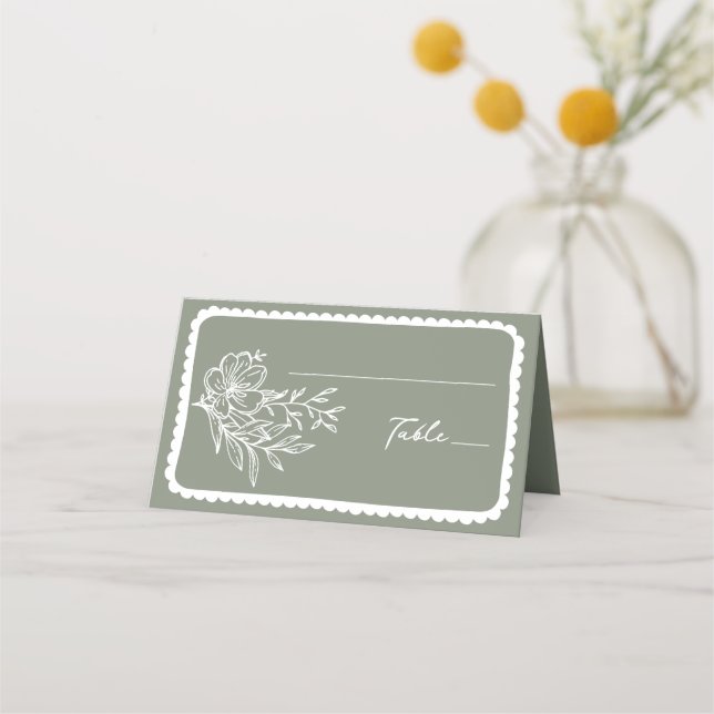 Floral Hand Drawn Frame Wedding Place Card (Front)