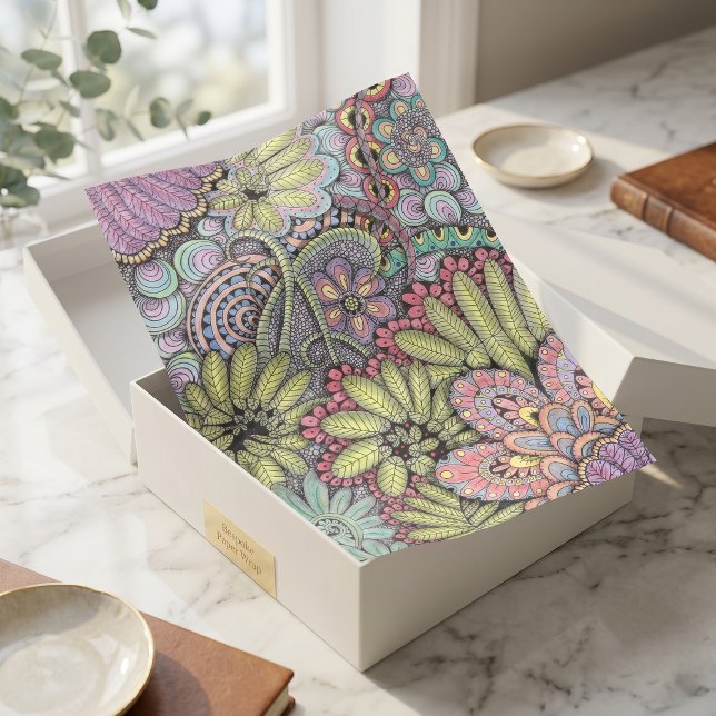 Floral Hand-Drawn Whimsy Pastel Botanical Pattern Tissue Paper (Creator Uploaded)