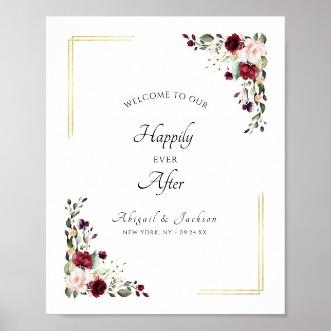 Floral Happily Ever After Wedding Reception Sign (Front)