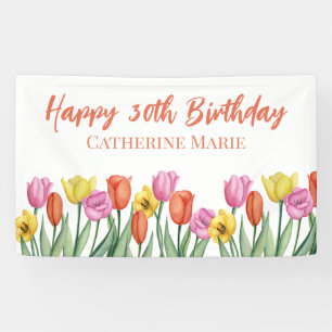 Floral Happy 30th Birthday  Banner