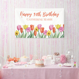 Floral Happy 90th Birthday Banner