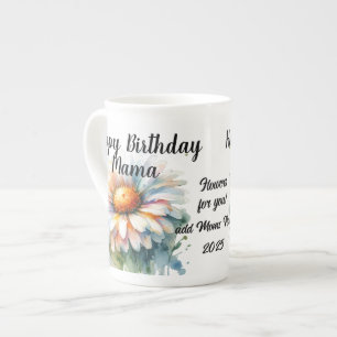 Floral Happy Birthday Mama Personalise Bone China Mug
