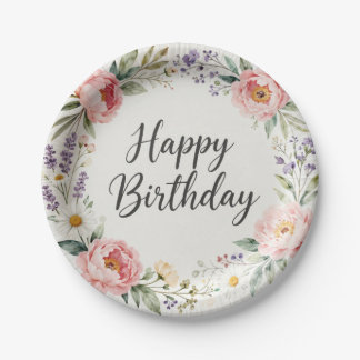 Floral Happy Birthday Paper Plate | Spring Party