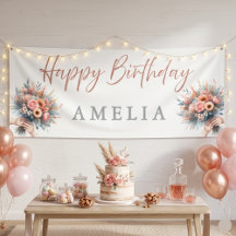 Floral Happy Birthday Personalised Party Banner Si