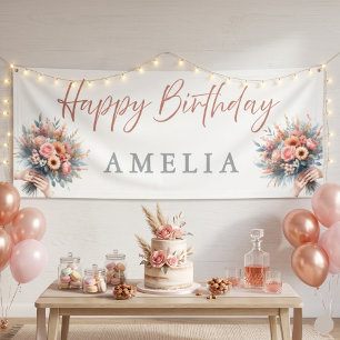 Floral Happy Birthday Personalised Party Banner Si