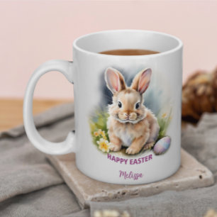 Floral Happy Easter Bunny With Egg Coffee Mug