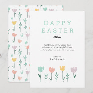Floral Happy Easter Cute Modern Green Tulip Flower Holiday Card
