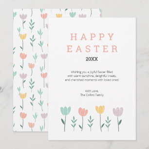 Floral Happy Easter Cute Modern Pastel Pink Flower Holiday Card
