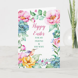 Floral Happy Easter Friend and His Wife Holiday Card