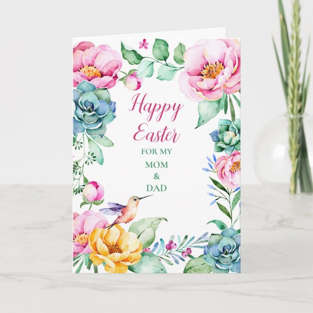 Floral Happy Easter Mum and Dad Holiday Card (Front)