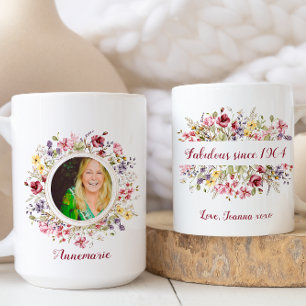 Floral Happy Fabulous Since Birthday Photo Coffee Mug