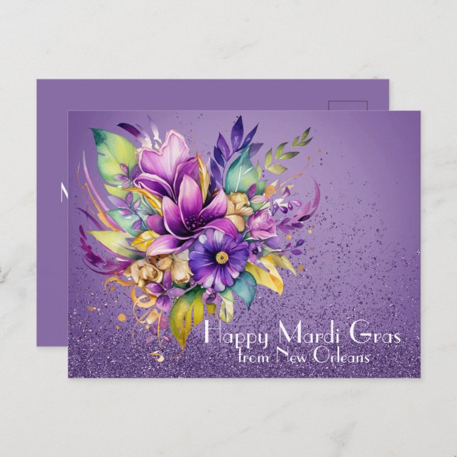 Floral Happy Mardi Gras from New Orleans Postcard (Front/Back)