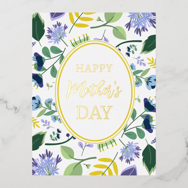 Floral Happy Mother's Day  Foil Holiday Postcard (Front)