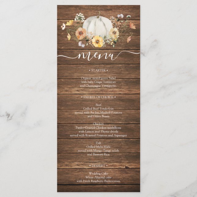 Floral Harvest Pumpkin Wedding Menus (Front)