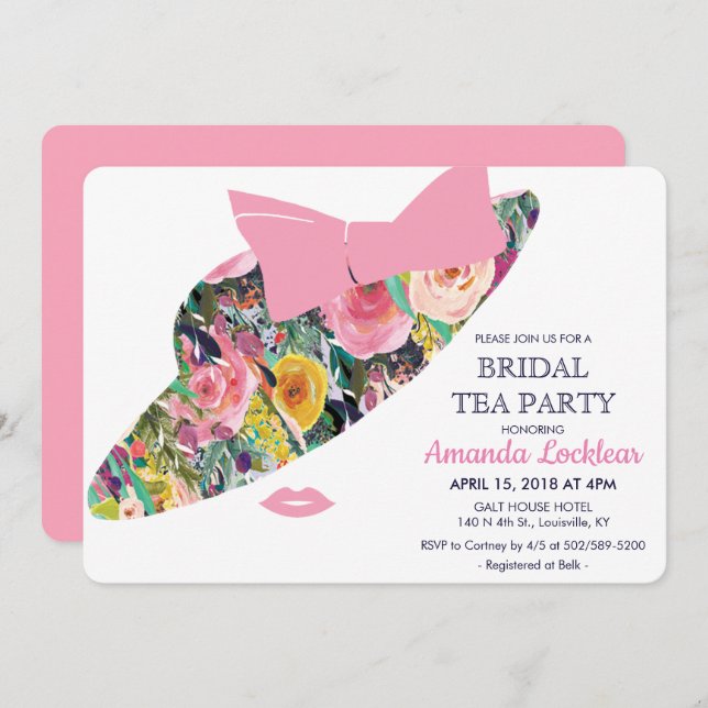 Floral Hat Bridal Shower Tea Party Invitation (Front/Back)