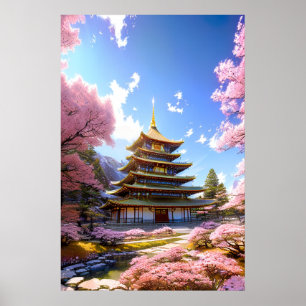 Floral Haven, Japanese Temple Poster