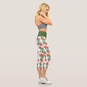 Floral Hawaii Botanical Yellow Capri Leggings