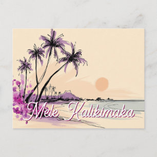 Floral Hawaii Drawing Mele Kalikimaka Holiday Postcard