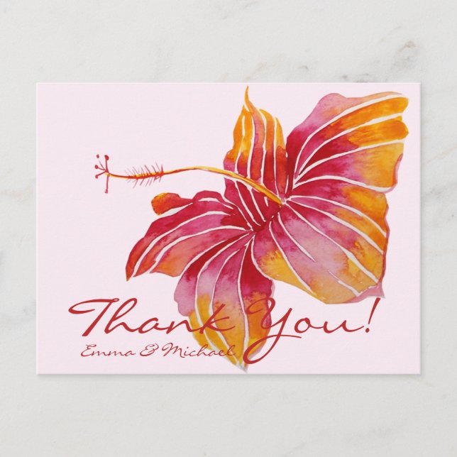 Floral Hawaii Hibiscus Thank You Wedding Postcard (Front)