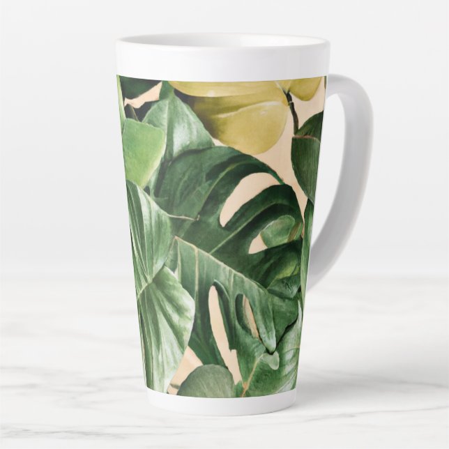 Floral/Hawaiian/Tropical leaf Latte Mug (Right Angle)