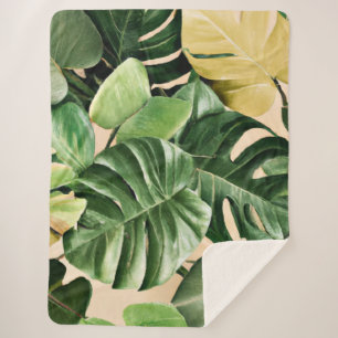 Floral/Hawaiian/Tropical leaf Sherpa Blanket