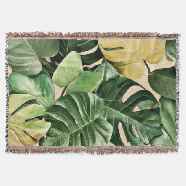 Floral/Hawaiian/Tropical leaf Throw Blanket (Front)