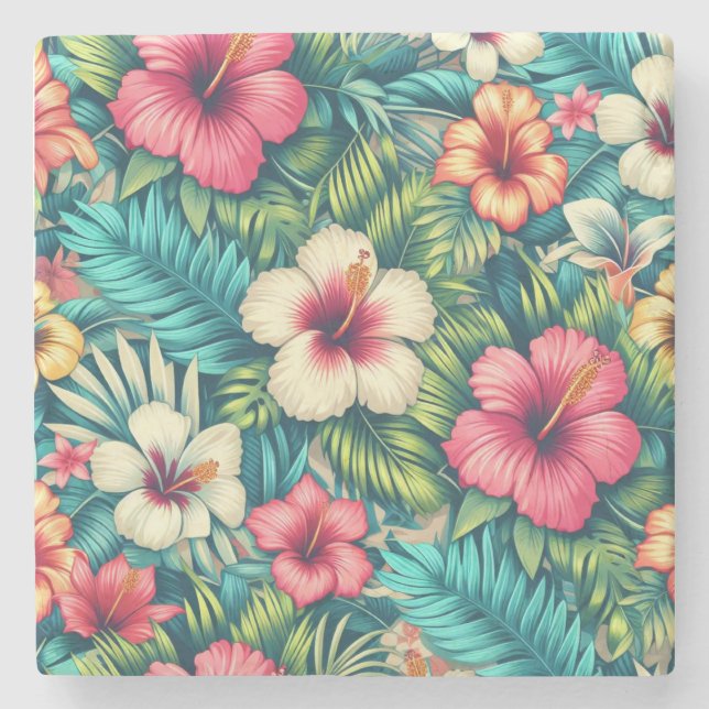 Floral Hawaiian/tropical Stone Coaster (Front)