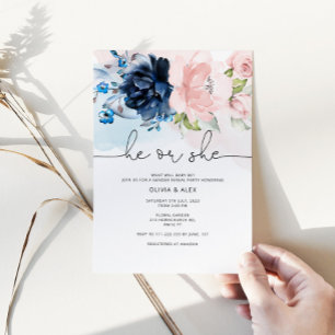 Floral he or she gender reveal Invitation