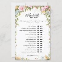Floral He Said She Said Bridal Shower Game