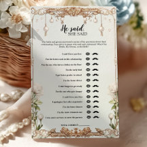 Floral He Said She Said Bridal Shower Game Card