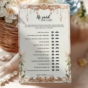 Floral He Said She Said Bridal Shower Game Card