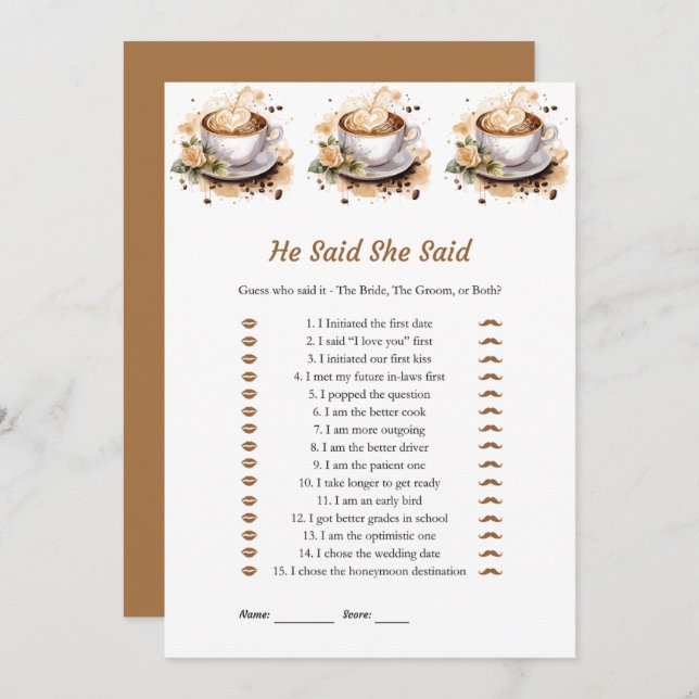 Floral He Said She Said Bridal Shower Game Cards   (Front/Back)
