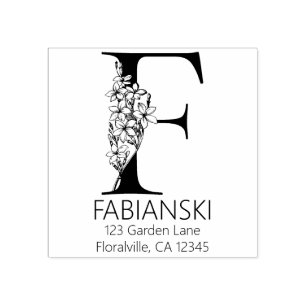 Floral Head Letter - F - Return Address Monogram Rubber Stamp
